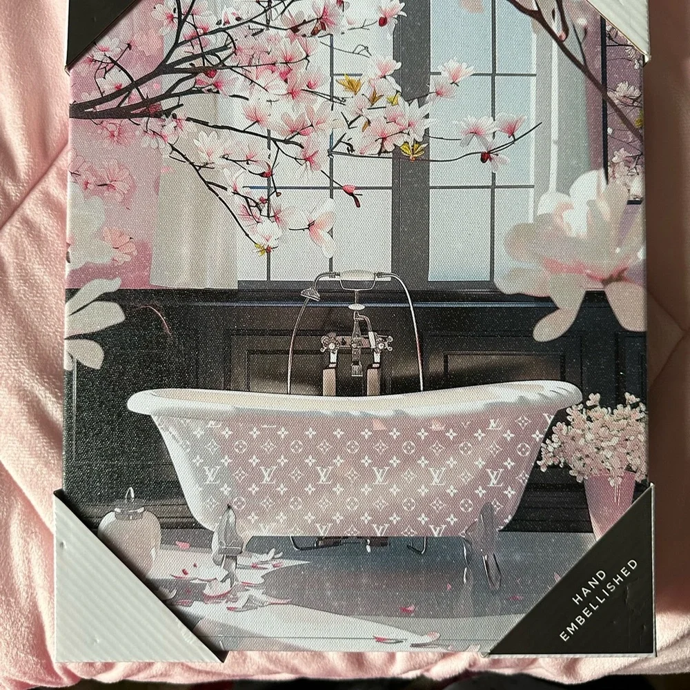 🌶️👑 Luxury Fashion Bath Wall Art with Pink Floral Accents - Picture 9 of 12